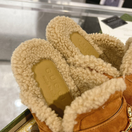 HORSEBIT MULE IN BRONZE ORANGE SUEDE AND FLEECE LINING