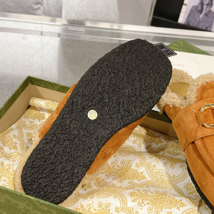 HORSEBIT MULE IN BRONZE ORANGE SUEDE AND FLEECE LINING