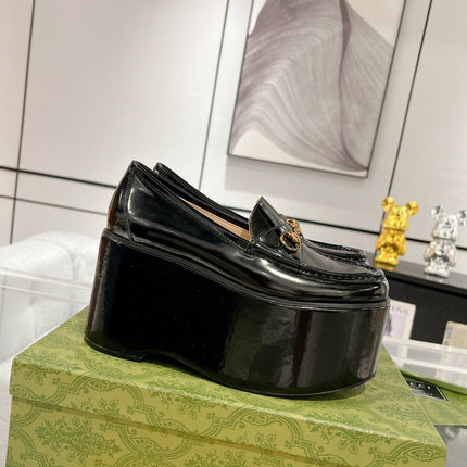 GG HORSEBIT PLATFORM LOAFER GLOSSY BLACK CALFSKIN