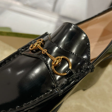 GG HORSEBIT PLATFORM LOAFER GLOSSY BLACK CALFSKIN