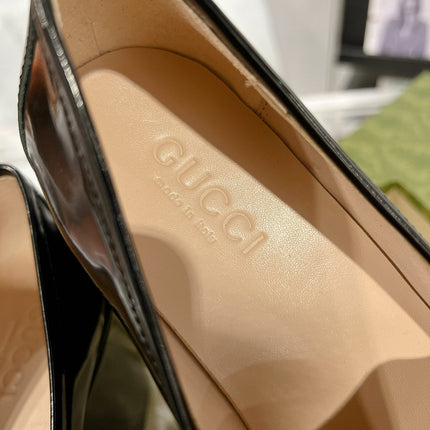 GG HORSEBIT PLATFORM LOAFER GLOSSY BLACK CALFSKIN