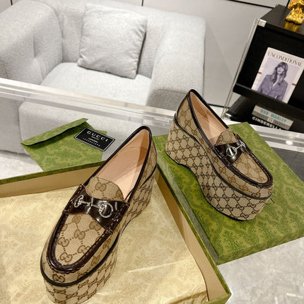 GG HORSEBIT PLATFORM LOAFER LIGHT BROWN CALFSKIN