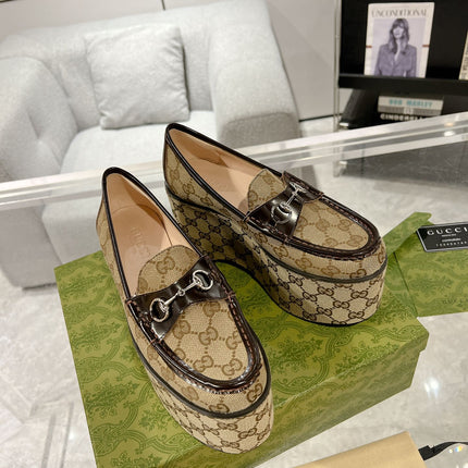 GG HORSEBIT PLATFORM LOAFER LIGHT BROWN CALFSKIN