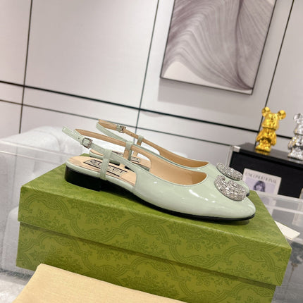 GG CRYSTALS SLINGBACK BALLET SAGE CALFSKIN