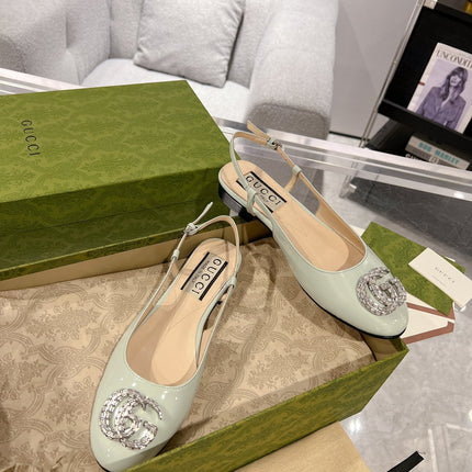 GG CRYSTALS SLINGBACK BALLET SAGE CALFSKIN