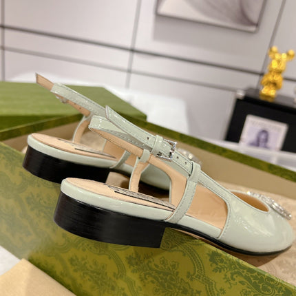 GG CRYSTALS SLINGBACK BALLET SAGE CALFSKIN