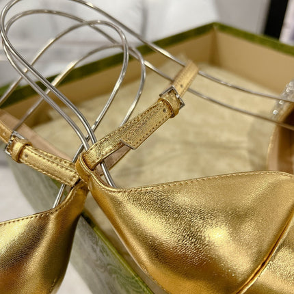 GG CRYSTALS PLATFORM PUMPS METALLIC GOLD CALFSKIN