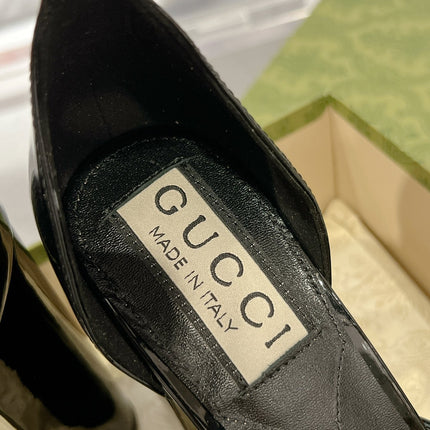 GG CRYSTALS PLATFORM PUMPS BLACK CALFSKIN