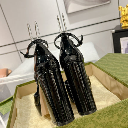 GG CRYSTALS PLATFORM PUMPS BLACK CALFSKIN