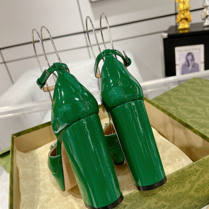 GG CRYSTALS PLATFORM PUMPS JADE GREEN CALFSKIN