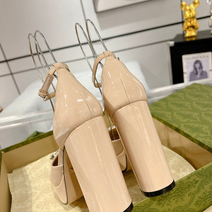 GG CRYSTALS PLATFORM PUMPS CREAM CALFSKIN