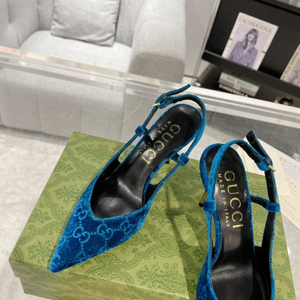 GG SLINGBACK HIGH HEEL PUMP AZURE VELVET