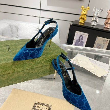 GG SLINGBACK HIGH HEEL PUMP AZURE VELVET