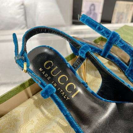 GG SLINGBACK HIGH HEEL PUMP AZURE VELVET
