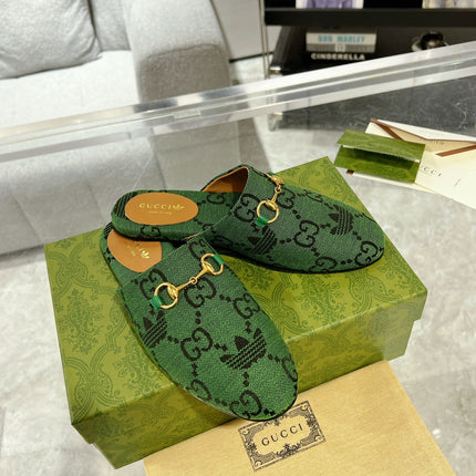 GG & ADIDAS MULE HORSEBIT BUCKLE DARK GREEN CANVAS