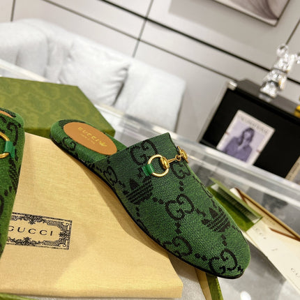 GG & ADIDAS MULE HORSEBIT BUCKLE DARK GREEN CANVAS