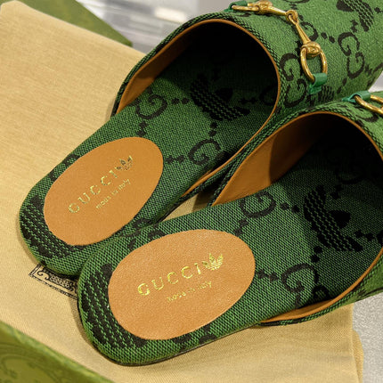 GG & ADIDAS MULE HORSEBIT BUCKLE DARK GREEN CANVAS
