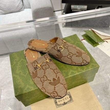 GG & ADIDAS MULE HORSEBIT BUCKLE LIGHT BROWN CANVAS