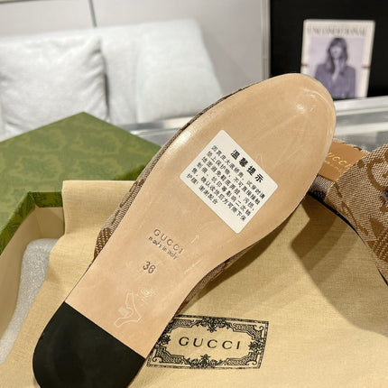 GG & ADIDAS MULE HORSEBIT BUCKLE LIGHT BROWN CANVAS