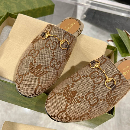 GG & ADIDAS MULE HORSEBIT BUCKLE LIGHT BROWN CANVAS