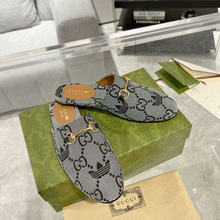 GG & ADIDAS MULE HORSEBIT BUCKLE LIGHT GRAY CANVAS