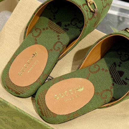 GG & ADIDAS MULE HORSEBIT BUCKLE OLIVE CANVAS