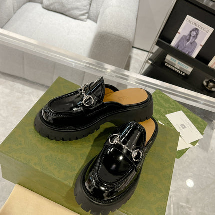 GG MULE WITH HORSEBIT GLOSSY BLACK CALFSKIN