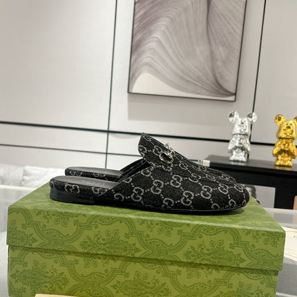 MEN'S MULE WITH HORSEBIT IN BLACK MONOGRAM JACQUARD FABRIC