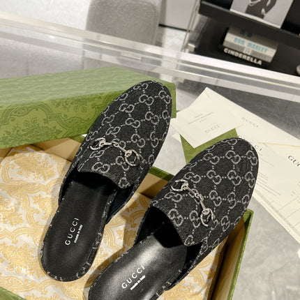 MEN'S MULE WITH HORSEBIT IN BLACK MONOGRAM JACQUARD FABRIC