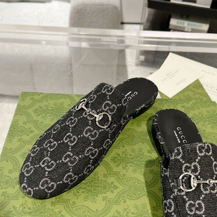 MEN'S MULE WITH HORSEBIT IN BLACK MONOGRAM JACQUARD FABRIC