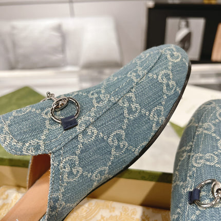 MEN'S MULE WITH HORSEBIT IN SAPHIRE BLUE MONOGRAM JACQUARD FABRIC