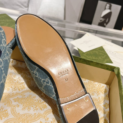 MEN'S MULE WITH HORSEBIT IN SAPHIRE BLUE MONOGRAM JACQUARD FABRIC