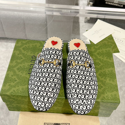 MEN'S MULE WITH HORSEBIT IN BLACK MIX WHITE MONOGRAM JACQUARD FABRIC