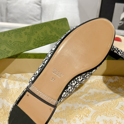 MEN'S MULE WITH HORSEBIT IN BLACK MIX WHITE MONOGRAM JACQUARD FABRIC