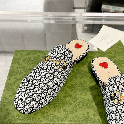 MEN'S MULE WITH HORSEBIT IN BLACK MIX WHITE MONOGRAM JACQUARD FABRIC