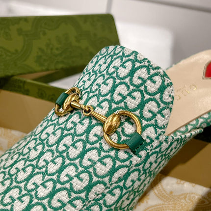 MEN'S MULE WITH HORSEBIT IN MINT GREEN MONOGRAM JACQUARD FABRIC