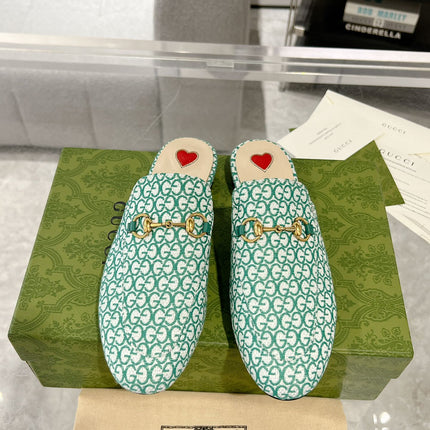 MEN'S MULE WITH HORSEBIT IN MINT GREEN MONOGRAM JACQUARD FABRIC