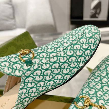 MEN'S MULE WITH HORSEBIT IN MINT GREEN MONOGRAM JACQUARD FABRIC