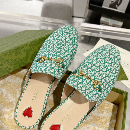 MEN'S MULE WITH HORSEBIT IN MINT GREEN MONOGRAM JACQUARD FABRIC