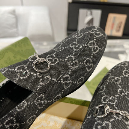 MEN'S LOAFER WITH HORSEBIT IN BLACK MONOGRAM JACQUARD FABRIC