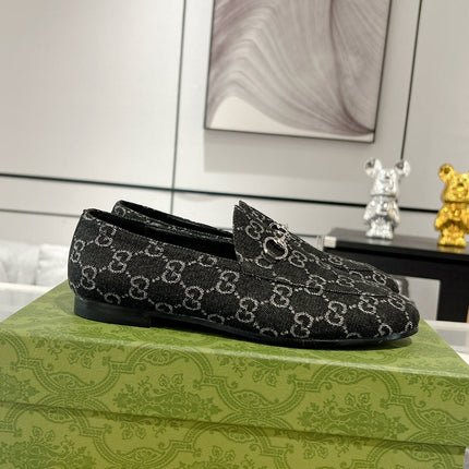 MEN'S LOAFER WITH HORSEBIT IN BLACK MONOGRAM JACQUARD FABRIC