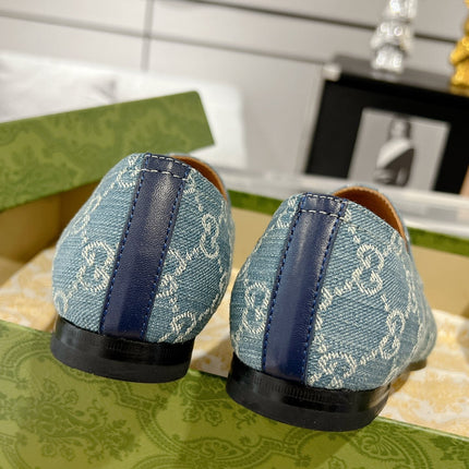 MEN'S LOAFER WITH HORSEBIT IN SAPHIRE BLUE MONOGRAM JACQUARD FABRIC