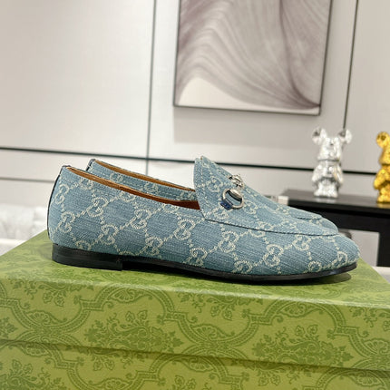 MEN'S LOAFER WITH HORSEBIT IN SAPHIRE BLUE MONOGRAM JACQUARD FABRIC