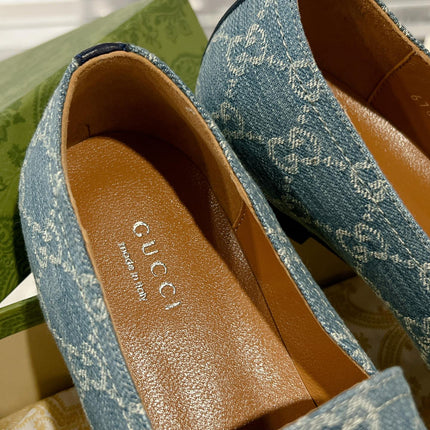 MEN'S LOAFER WITH HORSEBIT IN SAPHIRE BLUE MONOGRAM JACQUARD FABRIC