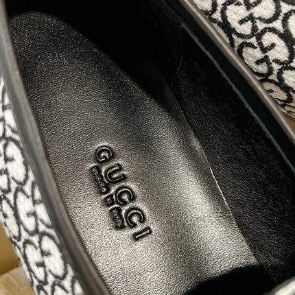 MEN'S LOAFER WITH HORSEBIT IN BLACK MIX WHITE MONOGRAM JACQUARD FABRIC