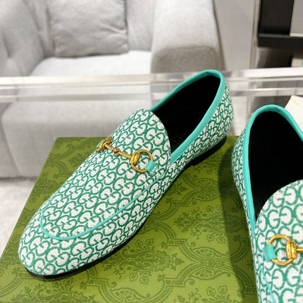 MEN'S LOAFER WITH HORSEBIT IN MINT GREEN MONOGRAM JACQUARD FABRIC