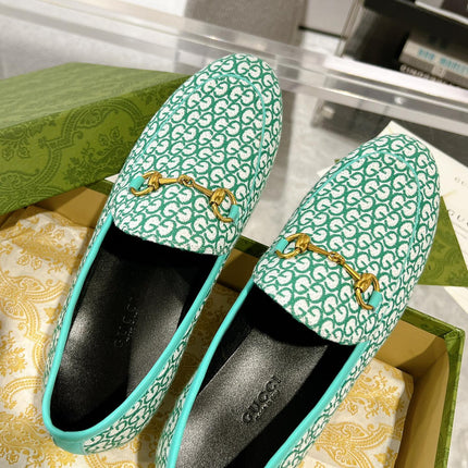 MEN'S LOAFER WITH HORSEBIT IN MINT GREEN MONOGRAM JACQUARD FABRIC