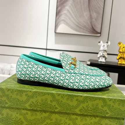 MEN'S LOAFER WITH HORSEBIT IN MINT GREEN MONOGRAM JACQUARD FABRIC