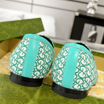 MEN'S LOAFER WITH HORSEBIT IN MINT GREEN MONOGRAM JACQUARD FABRIC