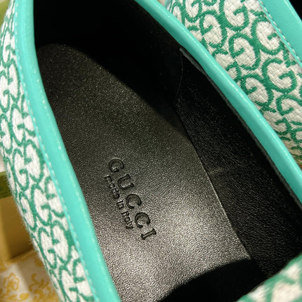 MEN'S LOAFER WITH HORSEBIT IN MINT GREEN MONOGRAM JACQUARD FABRIC